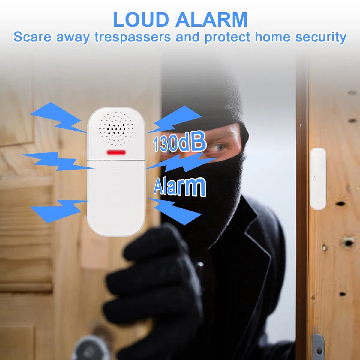 Cuteefun Sensore di allarme per porta, 2 telecomandi, allarme super forte da 130 dB, volume regolabile, 5 modalità di funzionalità, sensore di sicurezza magnetico, allarme antifurto per casa, negozio