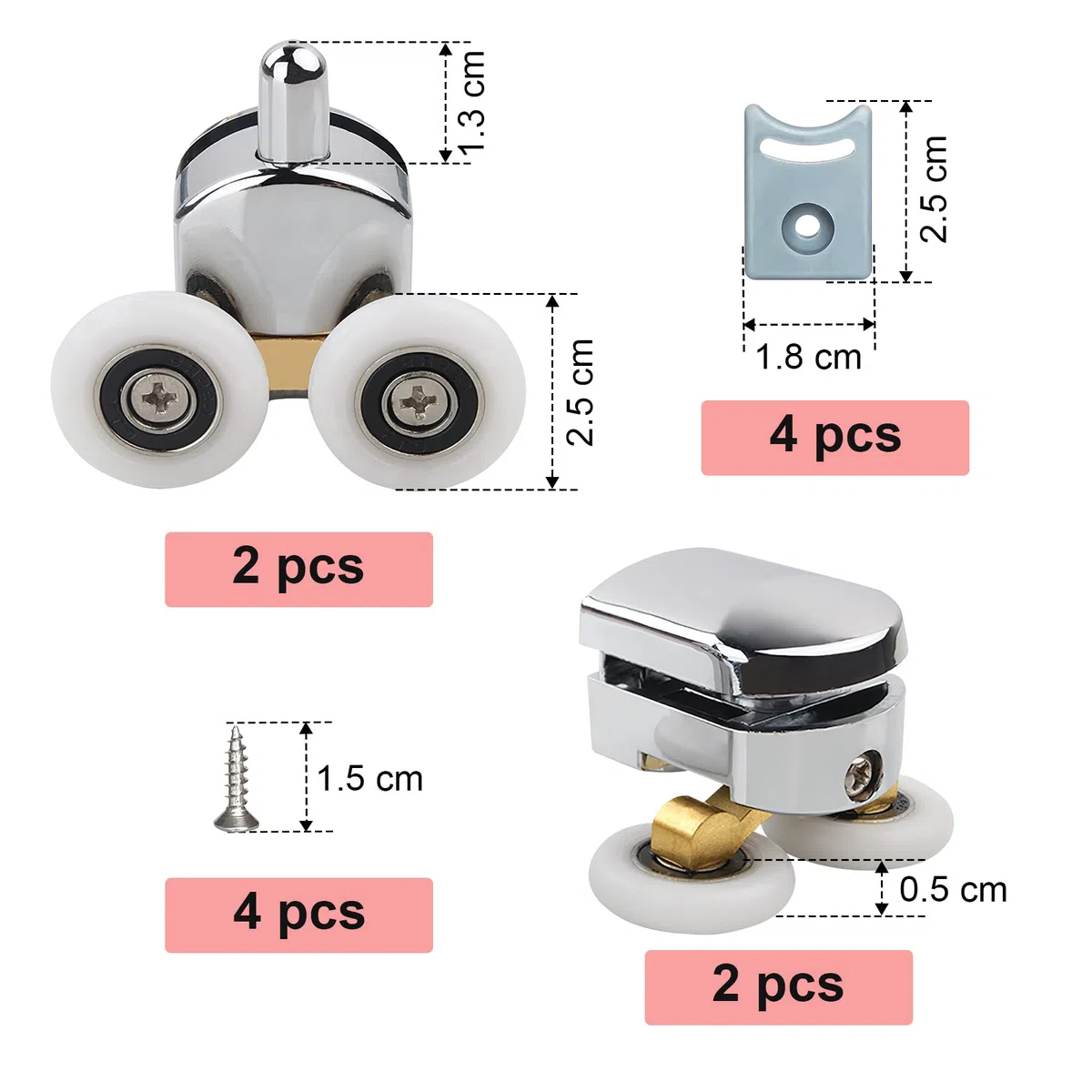 8 Set Rulli Per Porta Doccia.Rotelle Box Doccia Diametro e' 25 mm. Ruote Della Doccia per Vetro 4-6 mm.Rulli Doccia per La Porta Scorrevole Della Doccia(4 Rulli Superiori e 4 Inferiori)