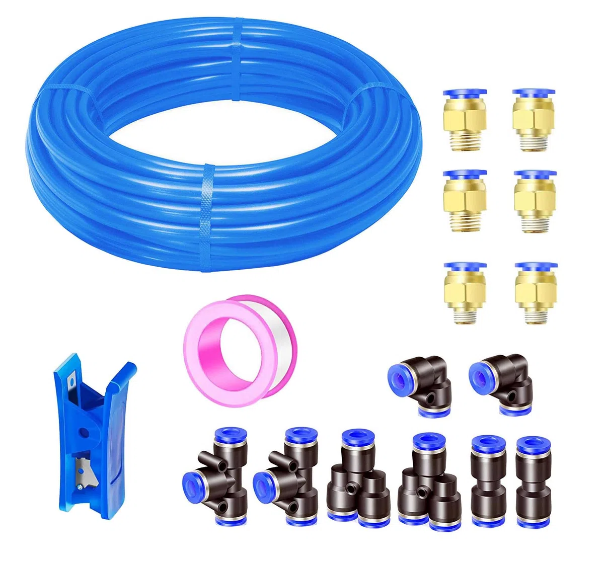 10 Metri Tubo per Aria Poliuretano Blu,12mm Diametro Esterno 8mm Diametro Interno Tubo Pneumatico per Aria Compressa,Pneumatico Flessibile 32.8ft con 14 Pcs Attacchi Rapidi
