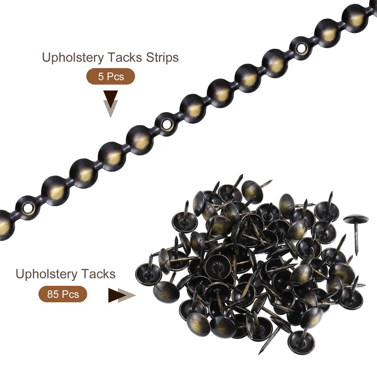 QUARKZMAN 5pz Tappezzeria Chiodi Strisce, 1Metro Lucido Decorativo Chiodo Rifiniture per Divano Testata Sedia Mobili con Tappezzeria Chiodi (11mm Nero-oro)