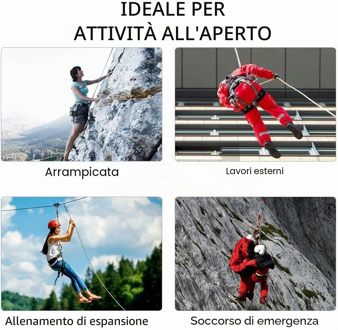 10M Corda da Arrampicata Fune di Sicurezza, 10mm Corda per Arrampicata su Roccia, Corda per Arrampicata All'Aperto con 2 Moschettone per Alpinismo, Campeggio Sportivo All'aperto, Fuga, Rosso