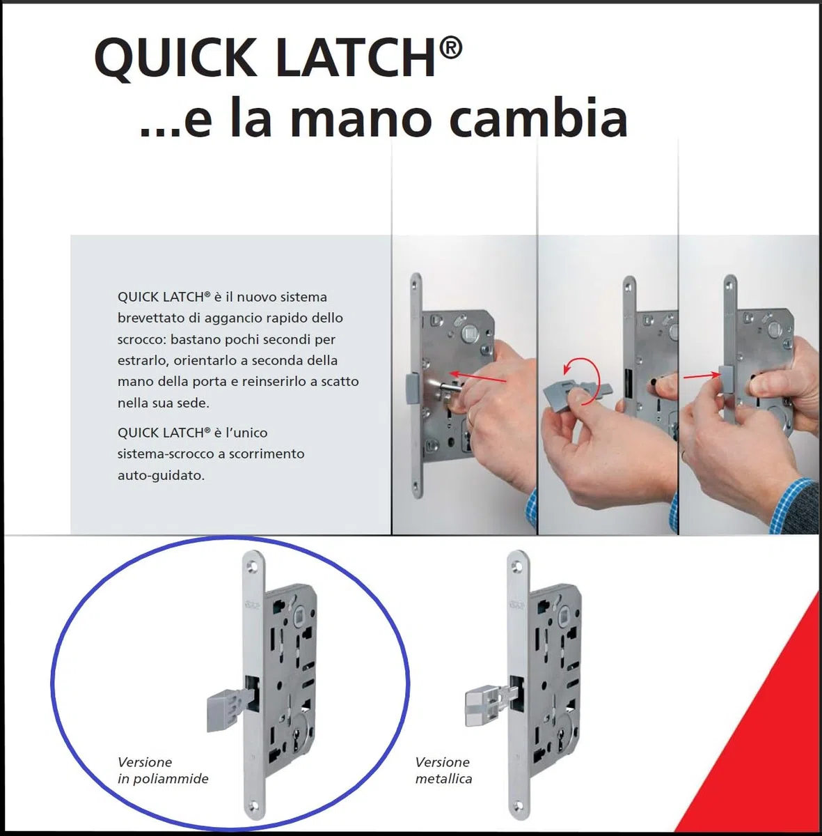 Serratura AGB Mediana Evolution con solo Scrocco Centrale per Porta Interna. (Nichelato Lucido WC)