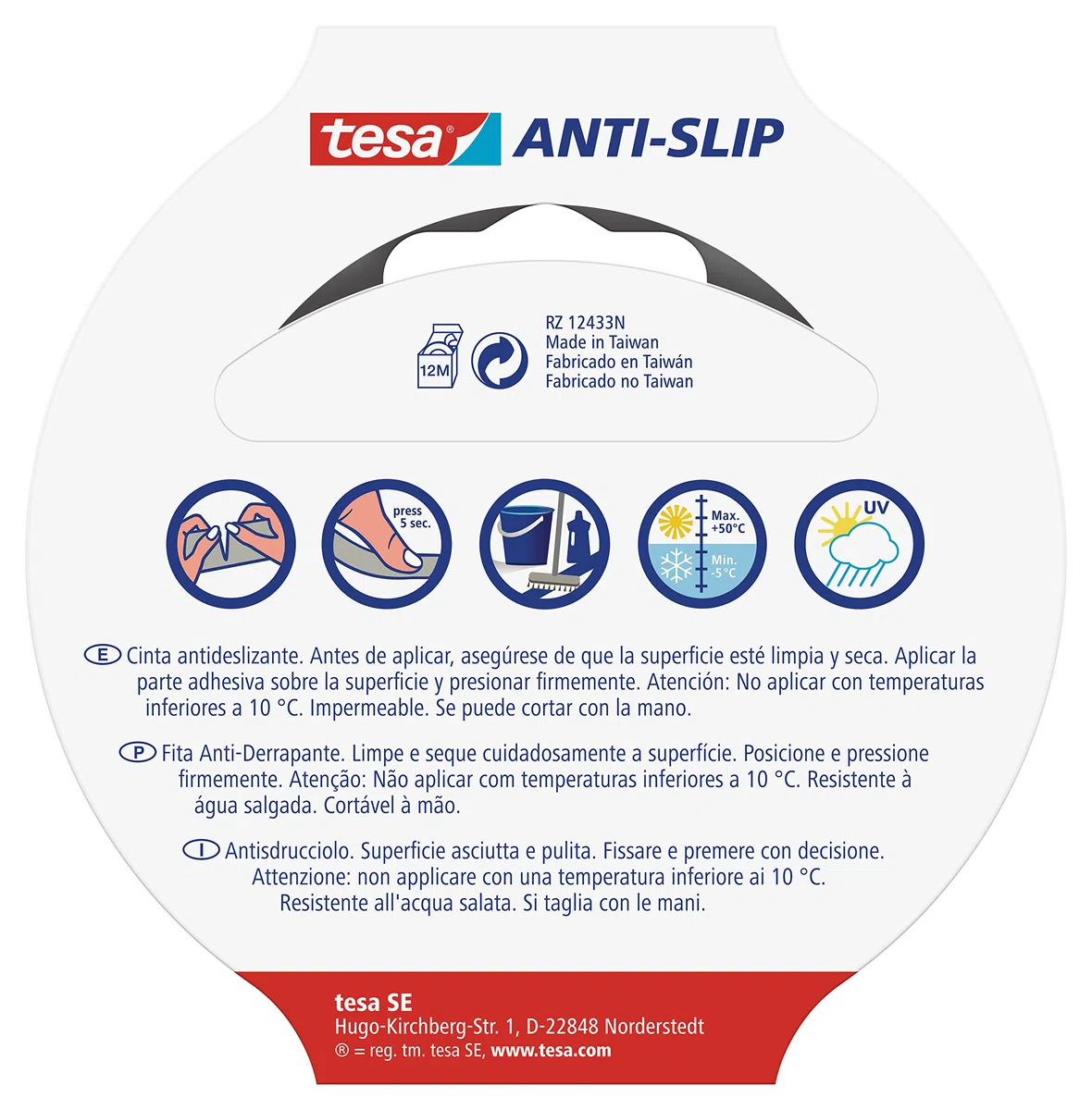 Tesa Nastro Antiscivolo - Adesivo Antiscivolo per L?Uso Interno Ed Esterno - per Scale e Pavimenti Lisci - Nero - 5 m x 25 mm (Confezione da 2)