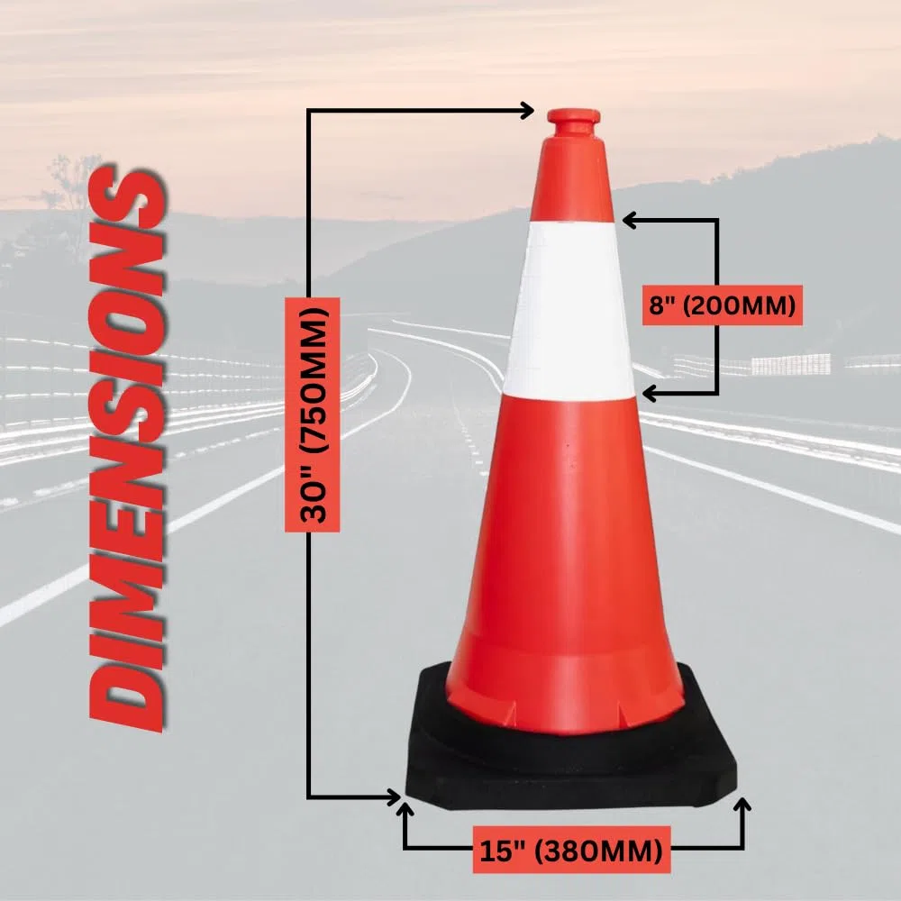 Cono traffico PPC con base in PE | 75 x 40 cm di sicurezza stradale riflettente | Cono stradale rosso ad alta visibilità | Cono stradale portatile resistente al vento con base nera (1)