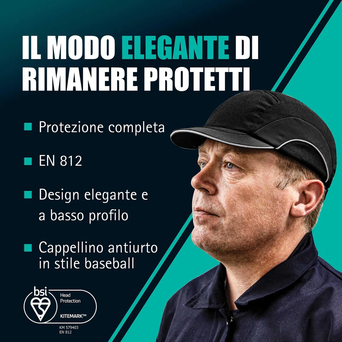 JSP HARDCAP A1+ Cappellino Antinfortunistico Leggero Antiurto - Visiera 5 cm - Blu Navy - Ventilazione per Comfort - Uso in Ingegneria, Logistica e Produzione - EN 812