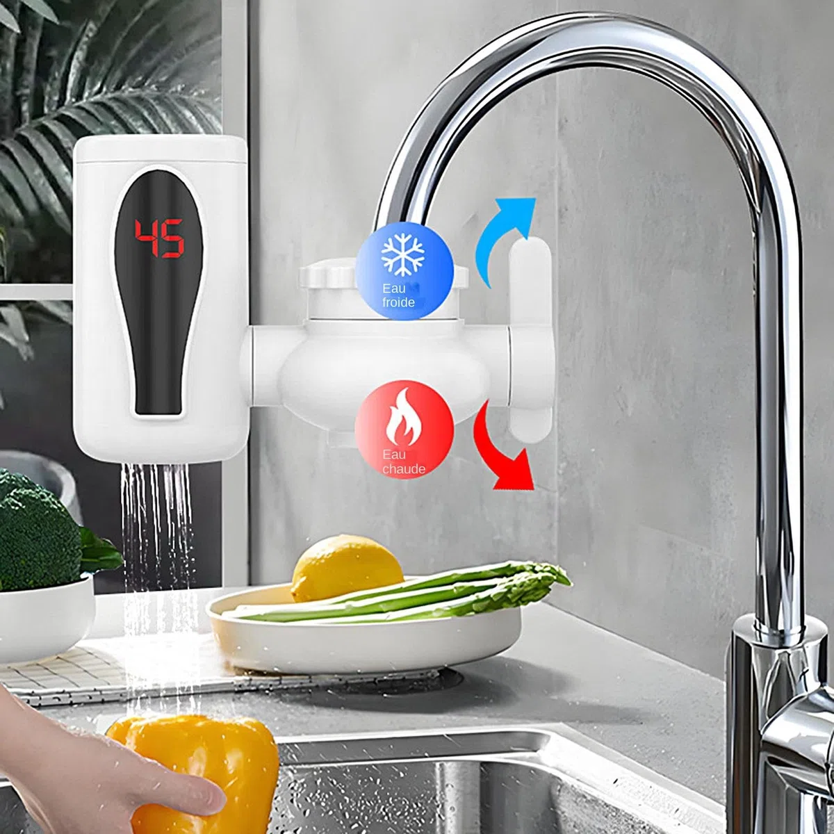 Rubinetto 'acqua calda istantanea – Rubinetto riscaldante istantaneo, 2 modalità Orientalbe Display digitale a LED per ufficio, cucina, esterno, bagno, piccoli spazi campeggio