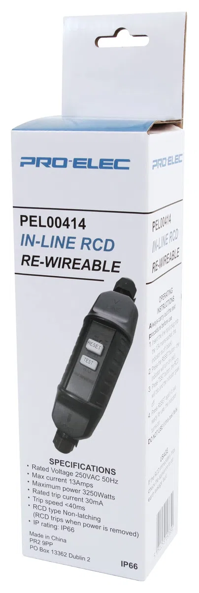 PRO ELEC PEL00414 13A Inline RCD (Ricablabile), IP66