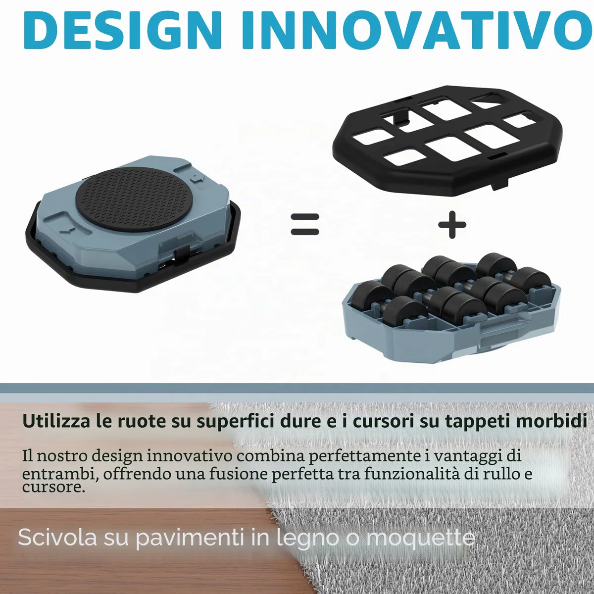 L'innovativo Sollevatore e Aliante per Mobili Pesanti, con controllo dell'altezza, sposta facilmente oggetti pesanti su pavimenti in legno e moquette (Grigio Blu)