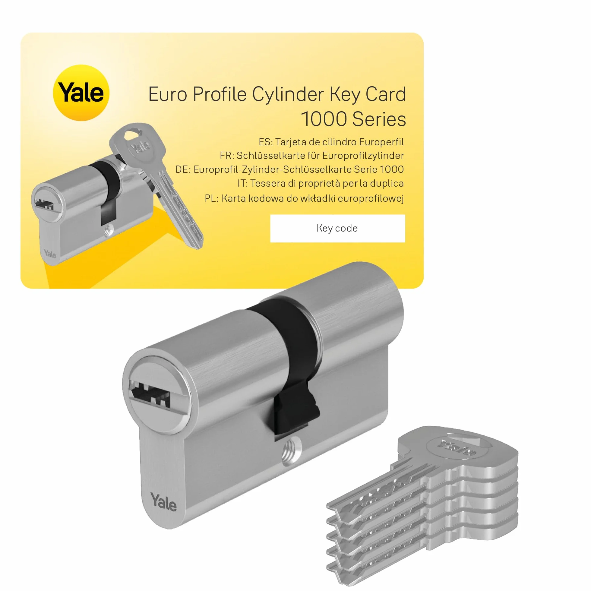 Yale Cilindro europeo 1000 PLUS Serie 30/50 mm Nichel satinato Doppio cilindro con funzione di emergenza, con 4 chiavi incluse per garantire massima sicurezza, perfetto per porte d’ingresso e appartam