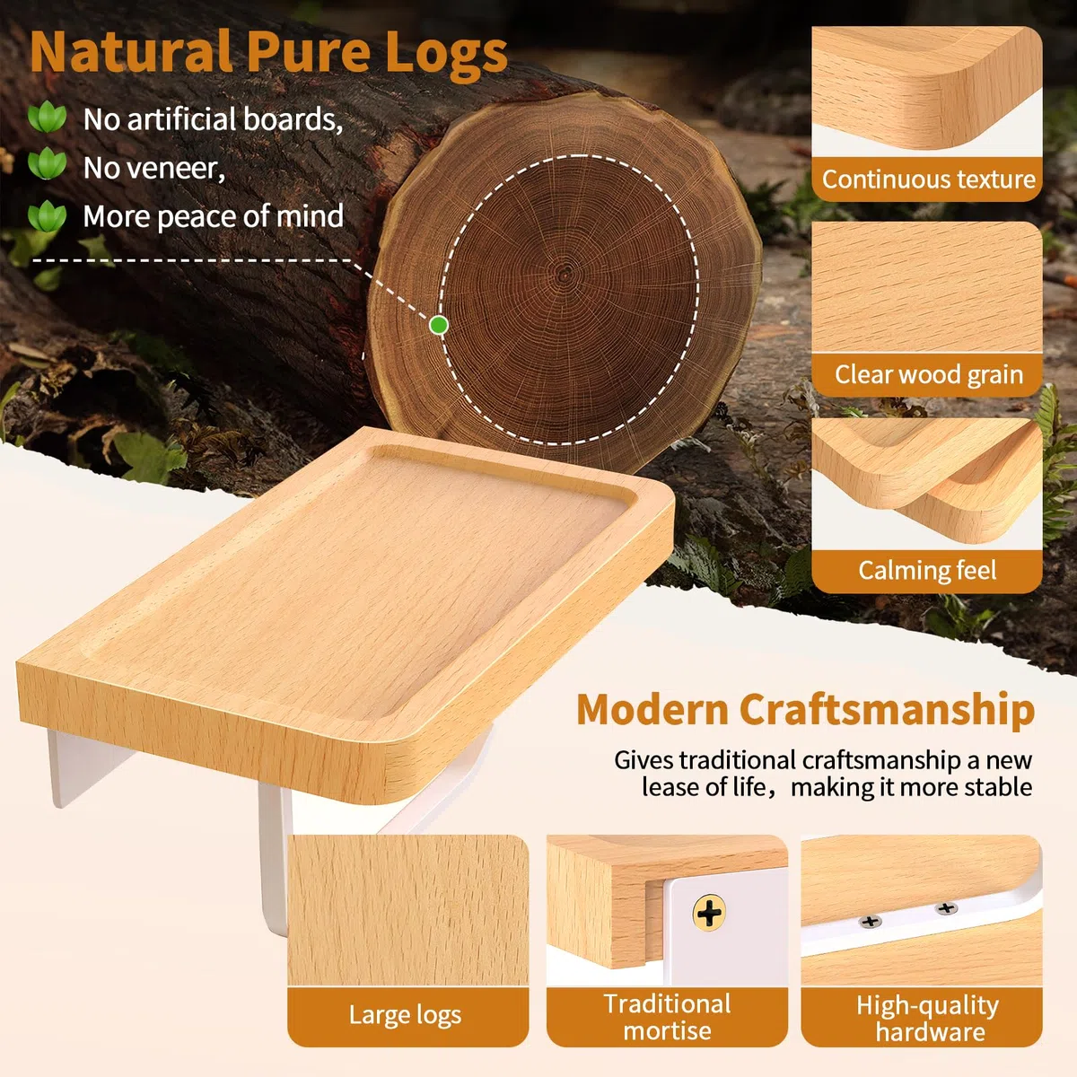 AIKER Porta Carta Igienica,Porta Carta Igienica Adesivo In Legno Di Faggio Naturale Di Buona Qualità Senza Foratura,20 Cm Porta Carta Igienica Da Muro Squisito In Legno Massello Europeo-Cucina/Bagno
