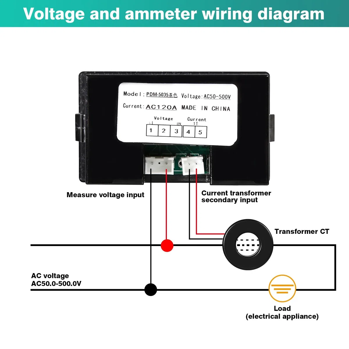 DEWIN Amperometro Voltmetro Digitale LCD AC50-500V 120A Amperometro Voltmetro da Pannello Misuratore di Tensione di Corrente Multimetro Display del Pannello con CT