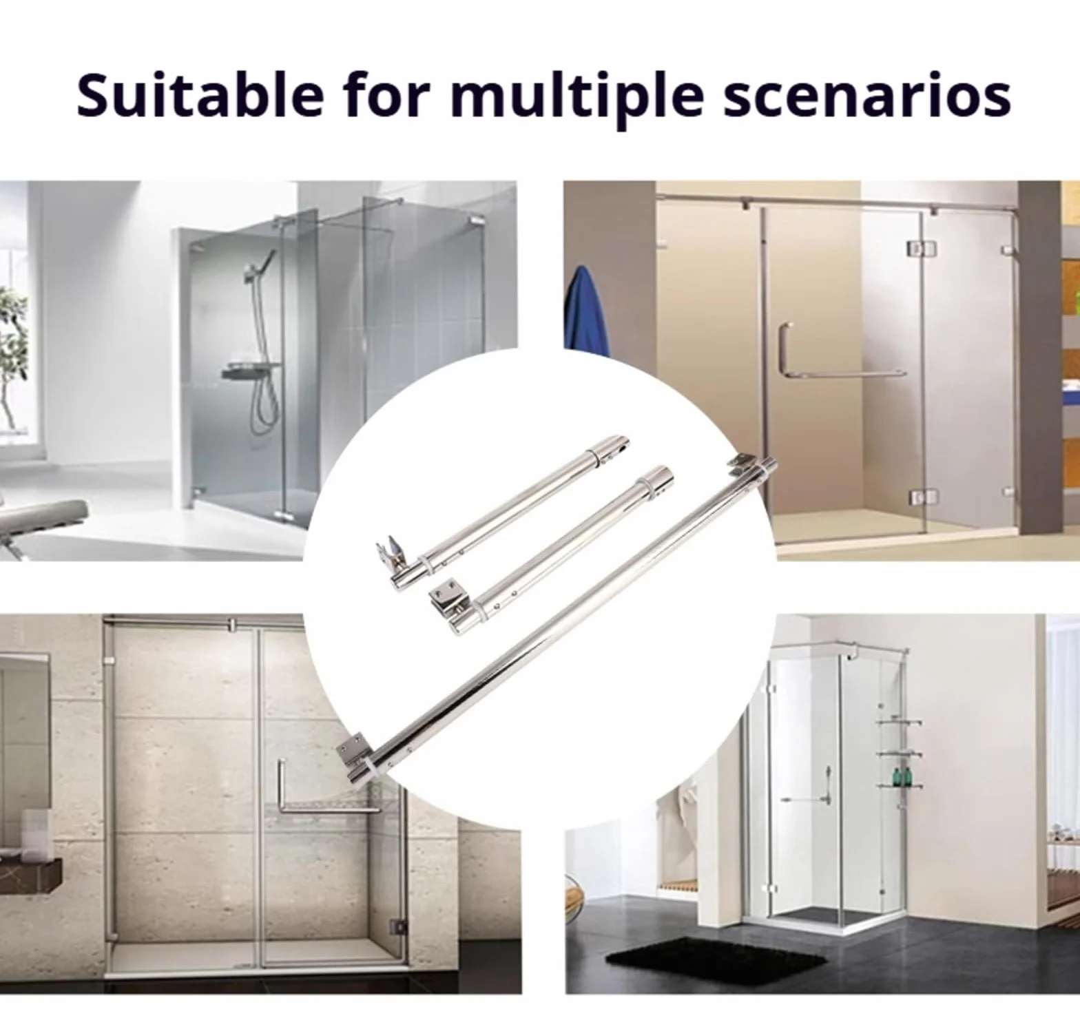 Barra di supporto per porta doccia in acciaio inox regolabile da 1.600 a 800 mm, 25 mm, compatibile da 8 a 12 mm