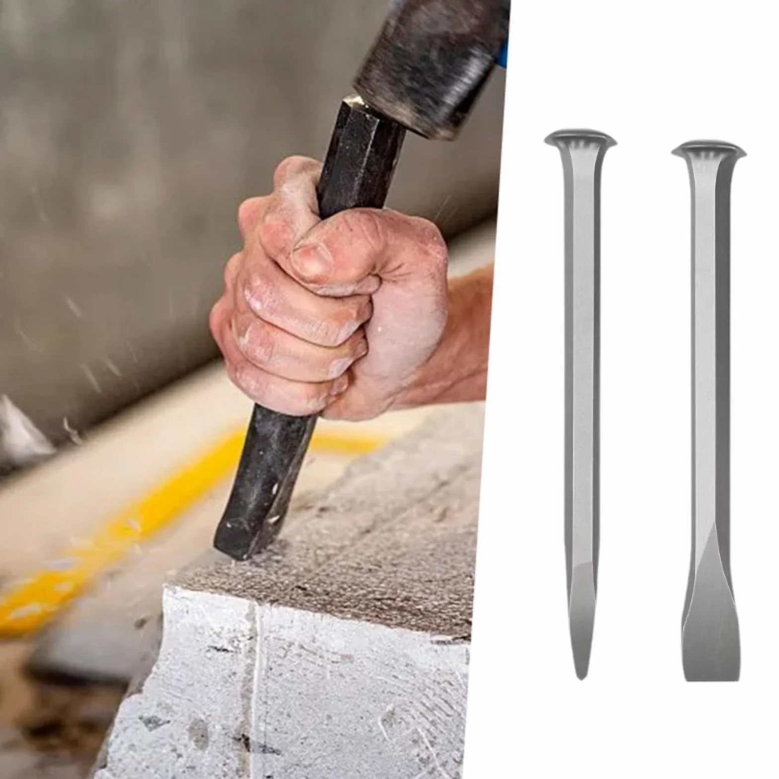 Gralara Set di 2 scalpelli per intaglio della pietra Scalpello per muratura Acciaio al carbonio Accessorio versatile per scalpello a mano da roccia piatto e, 250MM