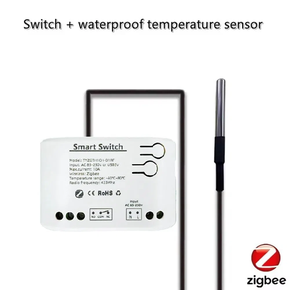 Jevina Tuya Smart Zigbee Interruttore con sensore di temperatura, Relè Zigbee a contatto a secco, funziona con Home Assistant, AC 85-250 V