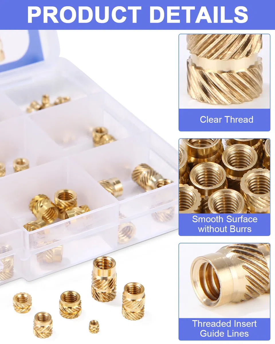 300 Pezzi Inserto Filettato, M2 M2,5 M3 M4 M5 M6 Inserti Filettati Zigrinati dadi in Ottone, Inserti Filettati, Dado Inserto Filettato per Stampate in 3D, Parti in Plastica