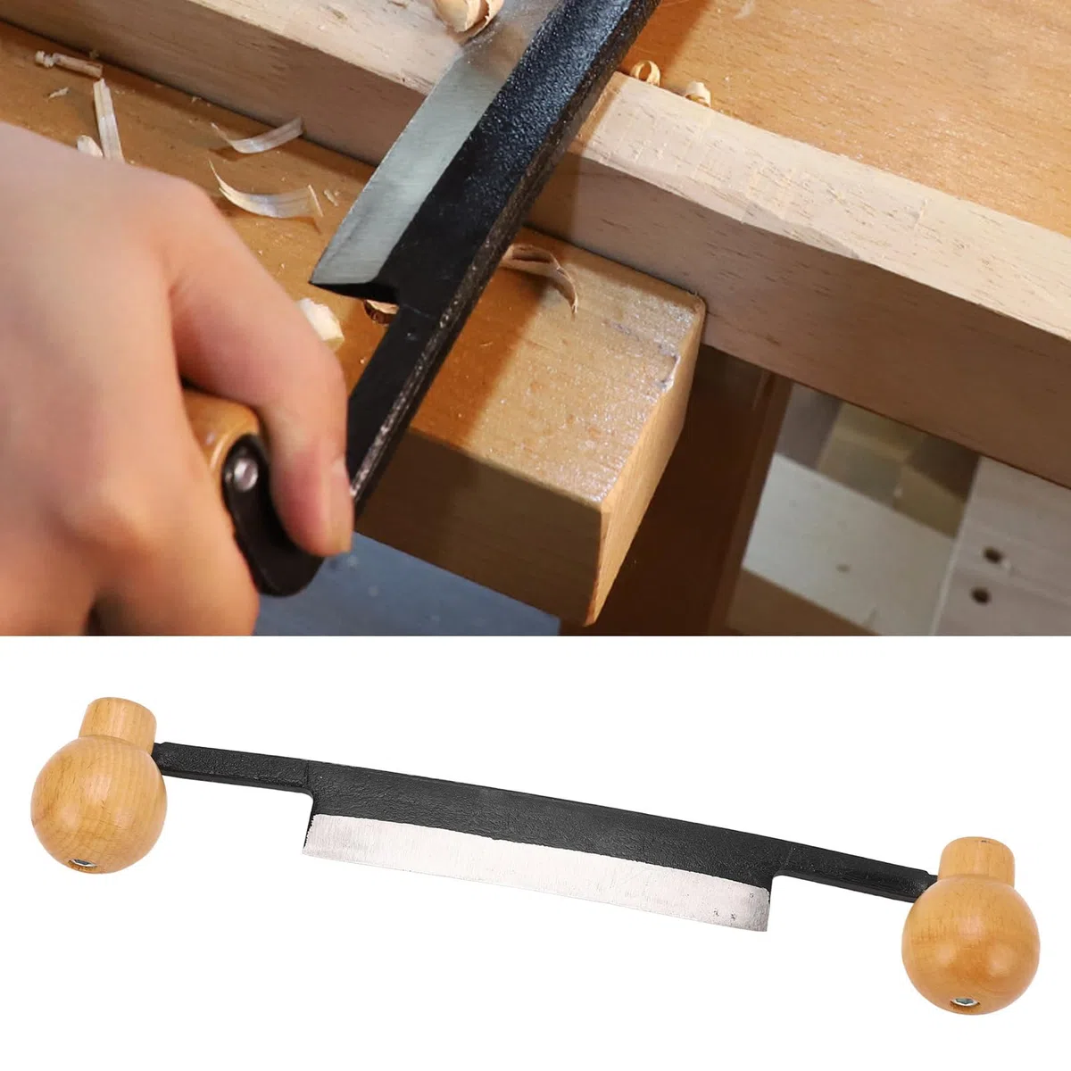 Coltello Barba Dritto, Doppio Manico in Legno Antiscivolo Coltello Barba con Lama in Acciaio Al Tungsteno per la Lavorazione del Legno, Ideale, Lame di Coltello