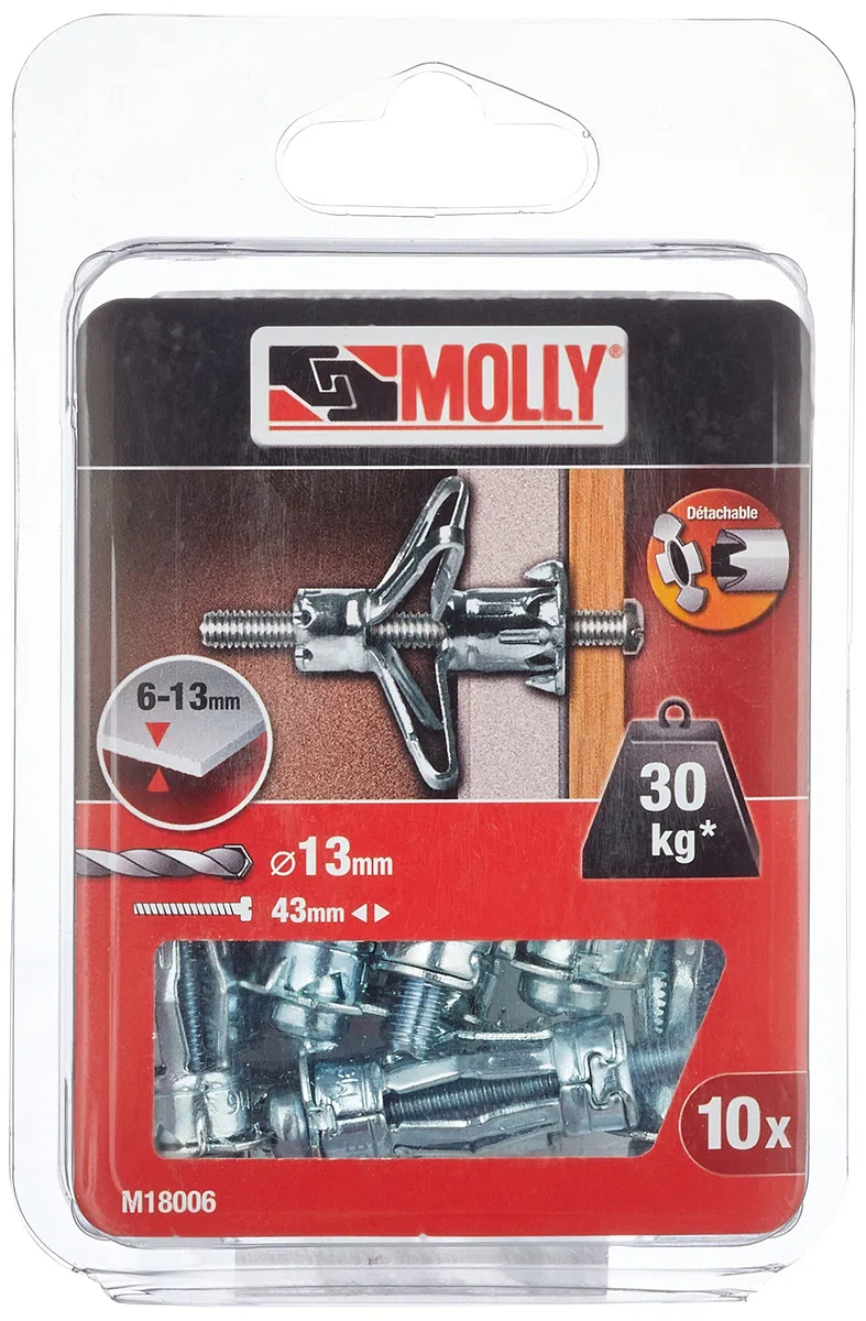 Molly m18006-xj tasselli metallici a espansione con vite M6 Ø 6 x 34 mm, Grigio, Set di 10 pezzi