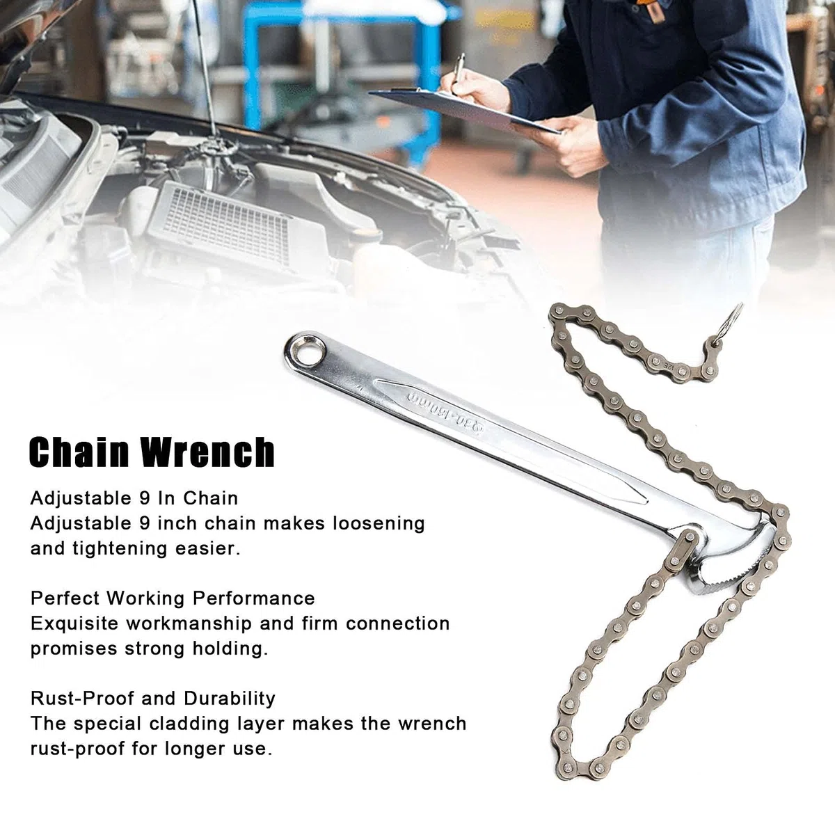 Greensen Chiave a Catena Regolabile 9 Pollici, Chiave a Catena Reversibile con Pinza per Tubi, Strumento Chiave a Catena a Cricchetto, Chiave per Allentare e Serrare Raccordi per Tubi