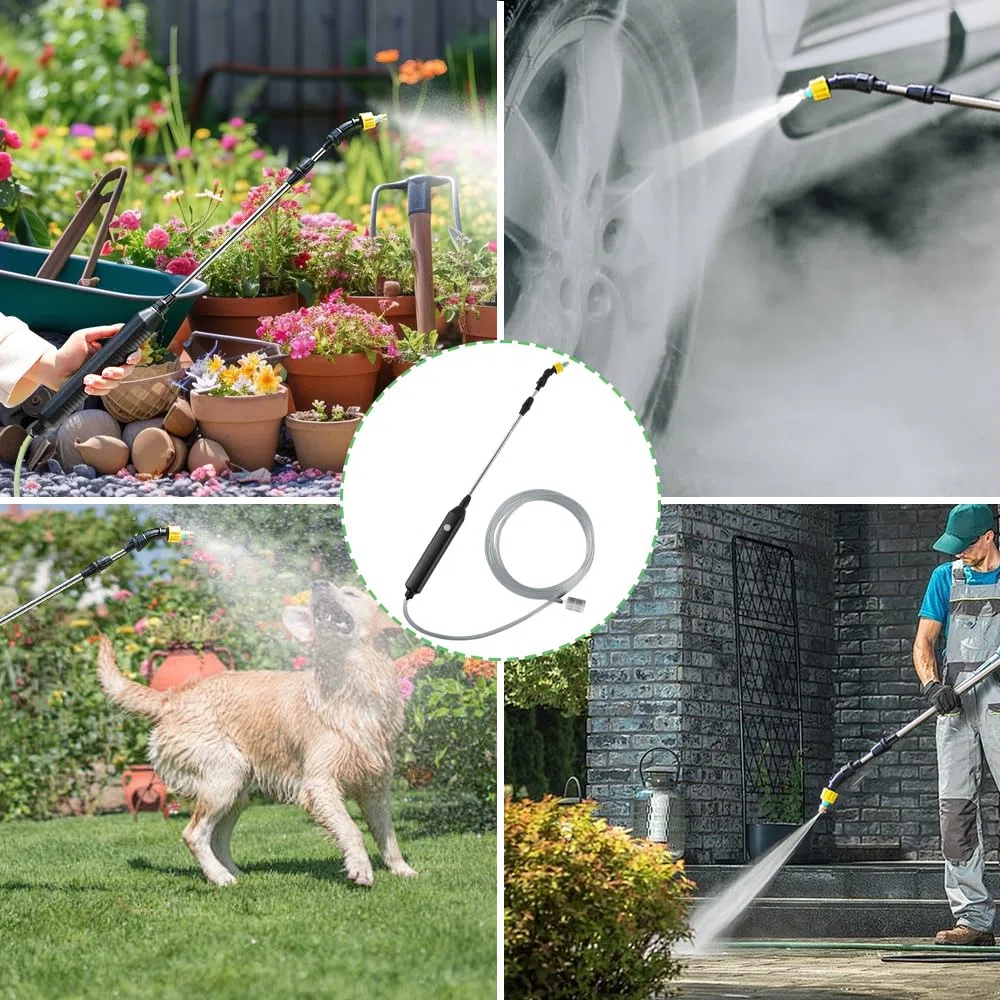Pompa Irroratrice a Batteria, Afenau 2400mAh Nebulizzatore a Batteria con 3 ugelli Regolabili e Tubo Flessibile da 5 M, Irroratore a Batteria, Spruzzatore Elettrico da Giardino per Pulizia del Cortile