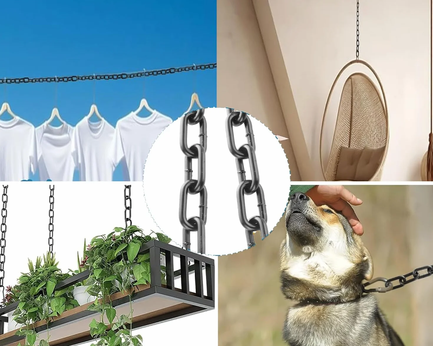 Catena nera 6 m 3 mm, catena di sicurezza per appendere recinzioni, catena a dondolo, poltrona sospesa, catena per lampada, catena per cani, catena girevole, asciugatura della catena in ferro zincato