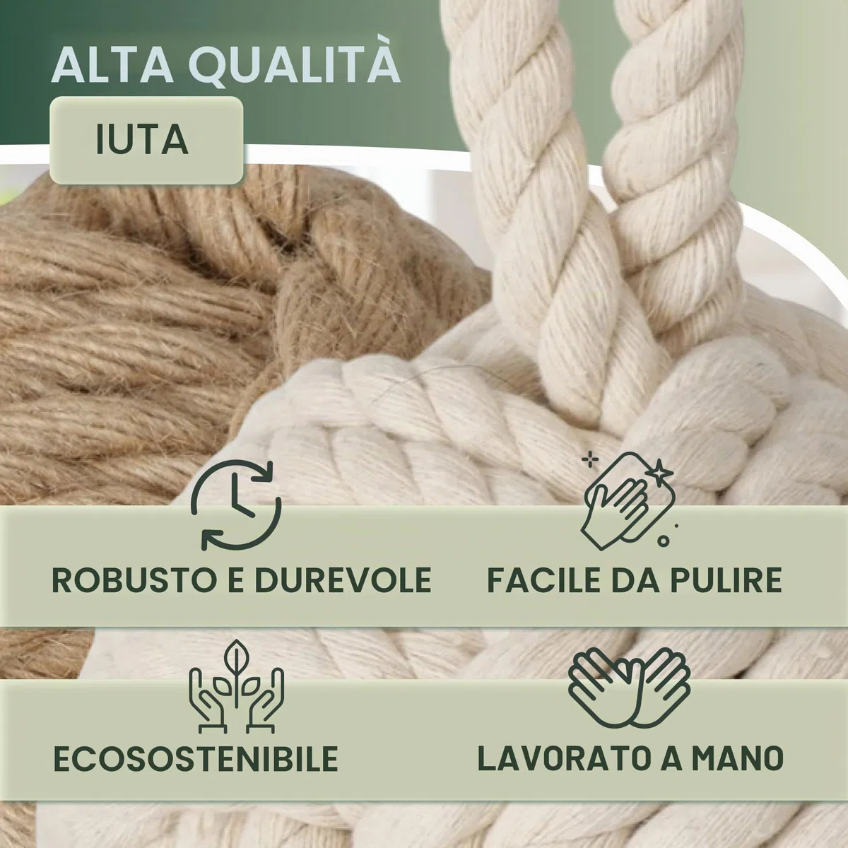 Set di 2 fermaporta decorativi in iuta naturale e bianco crema, fermaporta per porta, fermaporta a forma di nodo naturale, sfera con passante, circa 1,5 kg