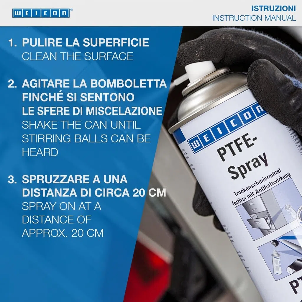 WEICON PTFE Spray 400 ml di lubrificante secco resistente al calore con effetto antiaderente