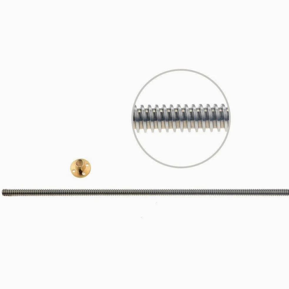 Perni a barra completamente filettati, filettatura della vite di comando, filettatura della vite di comando T4, passo 4 mm, passo 1 mm, lunghezza 100~650 mm con dado in ottone, barra trapezoidale for