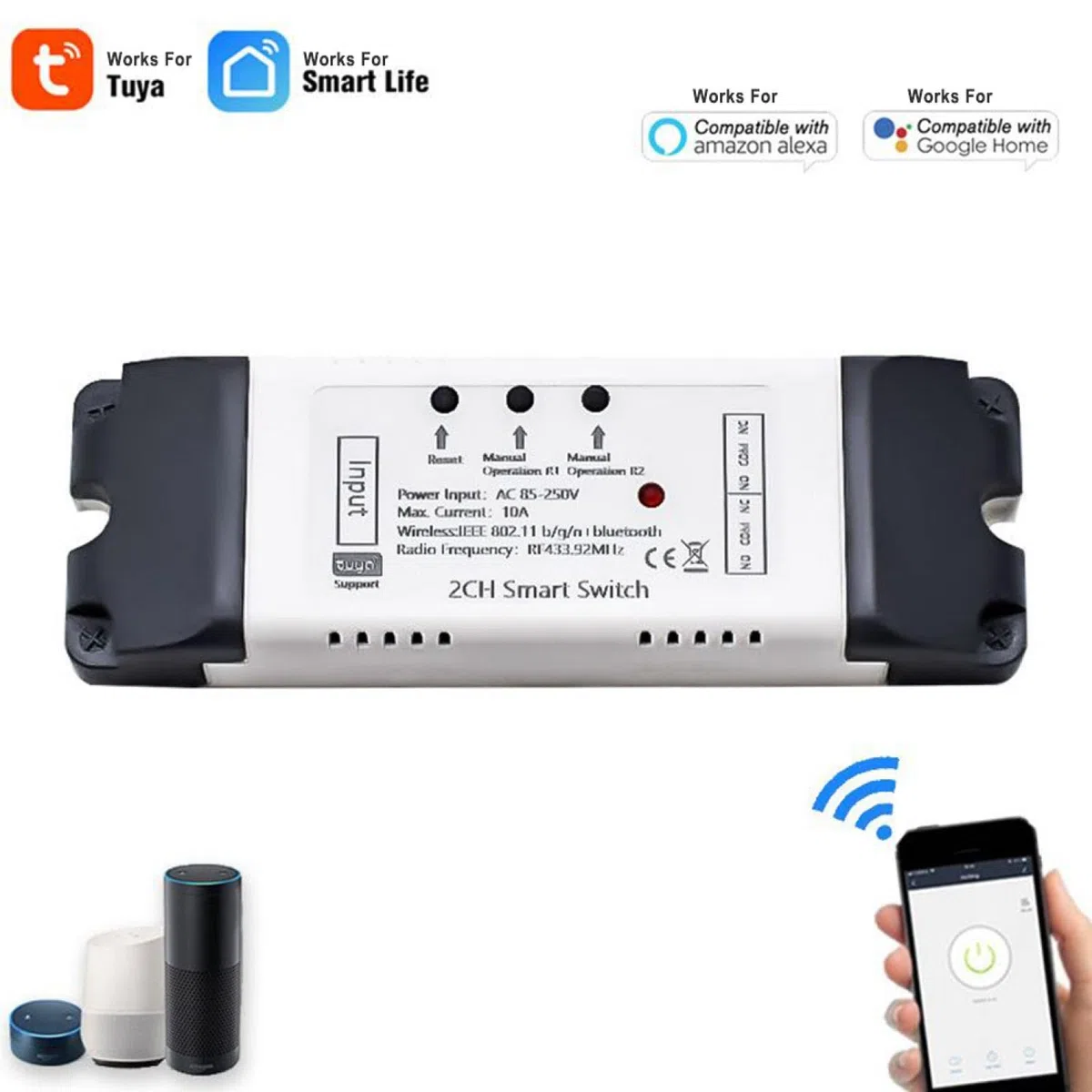 Apri porta da garage Smart WLAN, controllo APP, funziona con Alexa Goolge Home, funzione temporizzazione, controllo vocale, apriporta del garage universale, nessun hub richiesto, AC 85-250 V