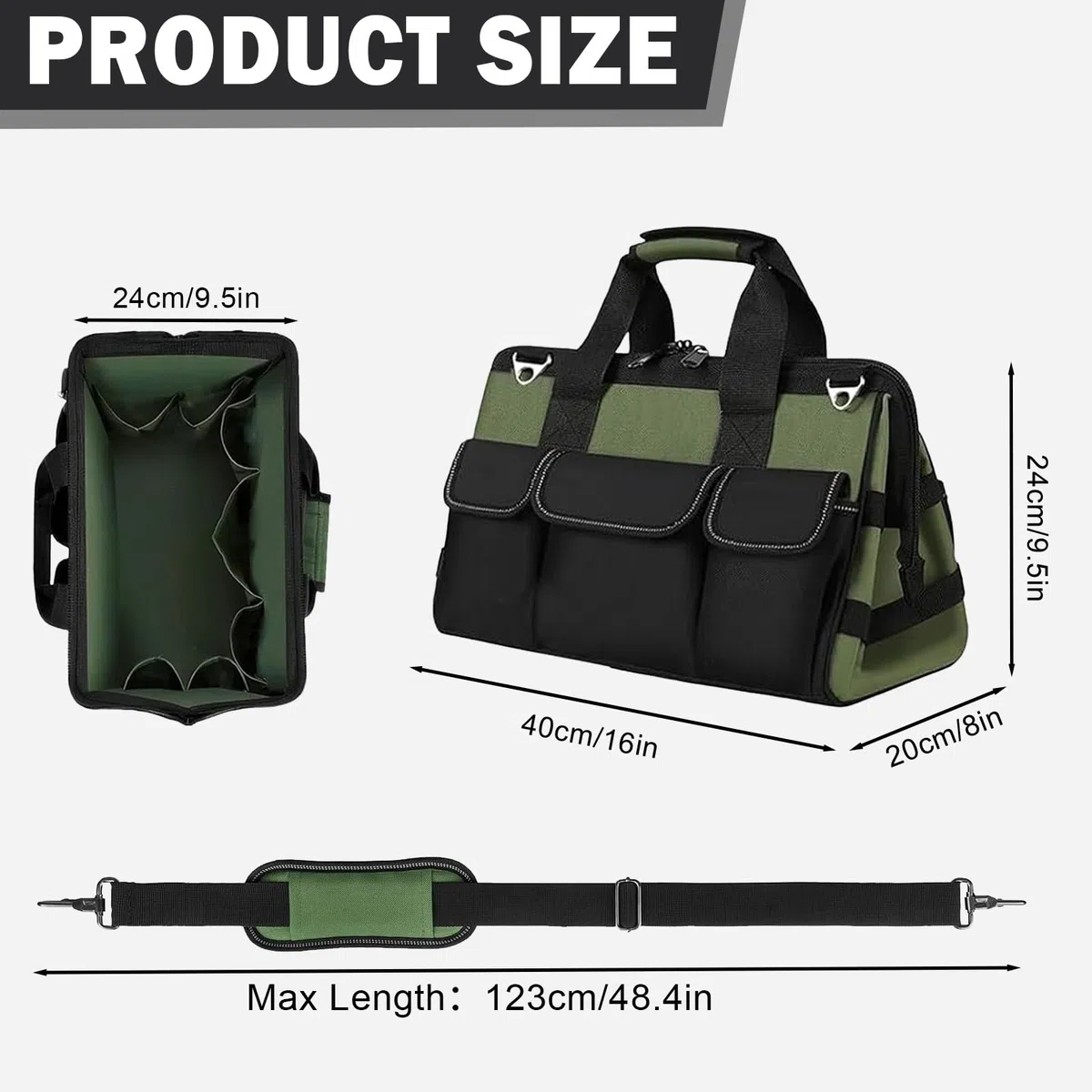 Borsa per attrezzi professionale con 21 scomparti, 40 x 20 x 24 cm, per attrezzi da giardino, per meccanici, elettricisti, falegnami