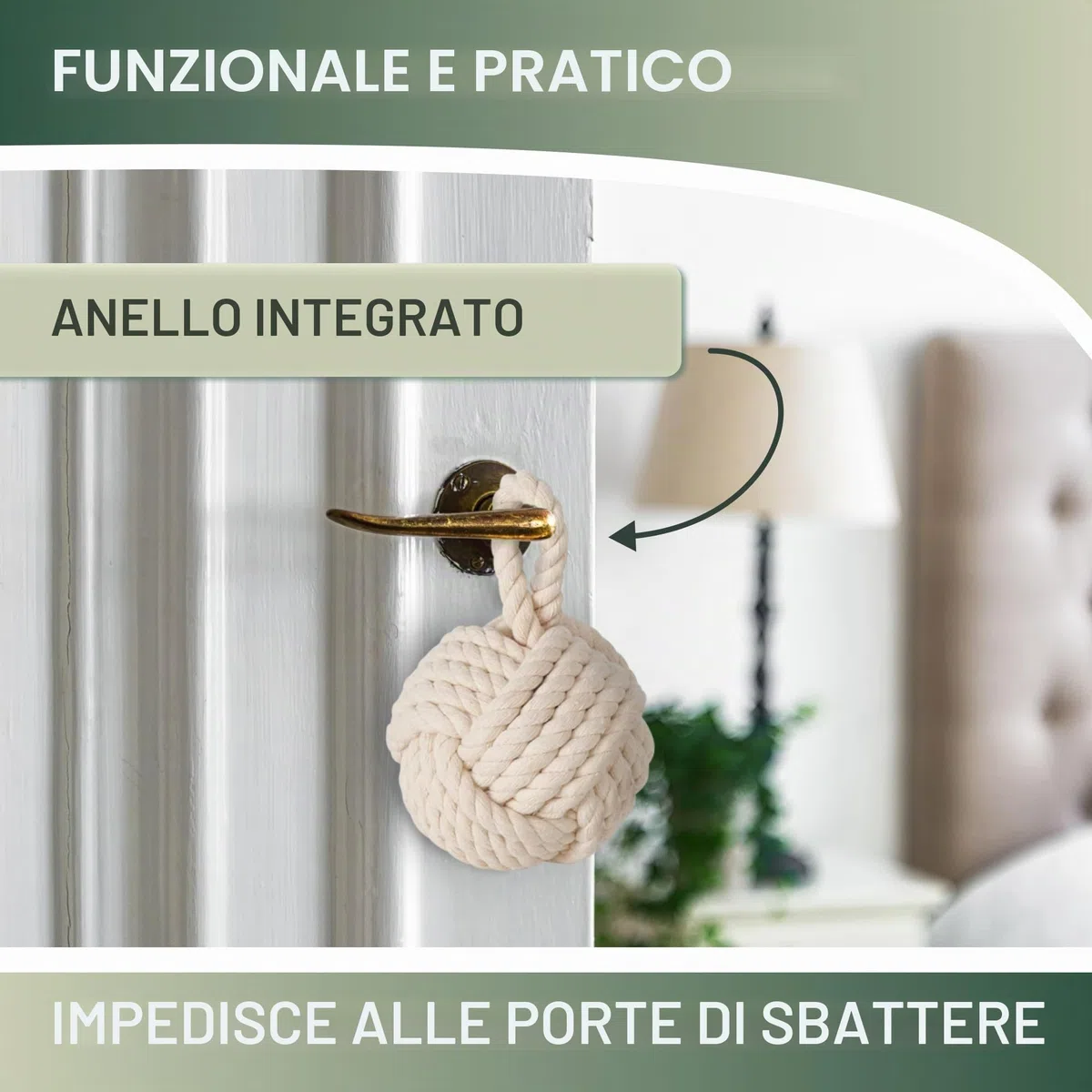 Set di 2 fermaporta decorativi in iuta naturale e bianco crema, fermaporta per porta, fermaporta a forma di nodo naturale, sfera con passante, circa 1,5 kg
