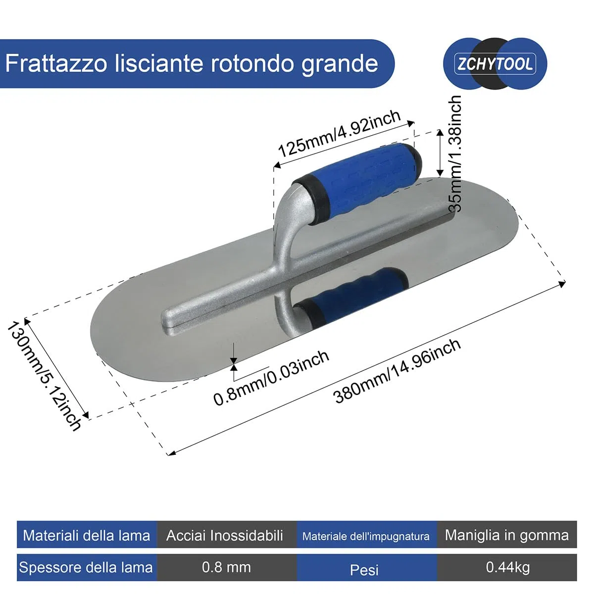 Cazzuola Da Piscina Acciaio Inossidabile Cazzuola Per Pavimenti e calcestruzzo 380 x125 mm Utensili Per Finitura In Calcestruzz