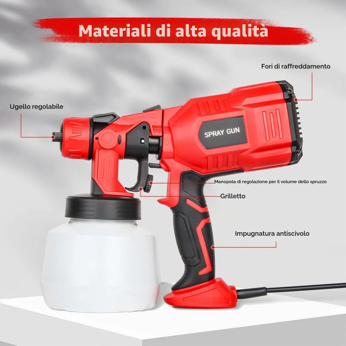 Sistema di spruzzatura a colori 1200 ml, spruzzatore a colori HVLP 550 W, pistola a spruzzo per pittura da parete con 5 ugelli e 3 modelli di spruzzo, pistola per vernice da parete per dipingere