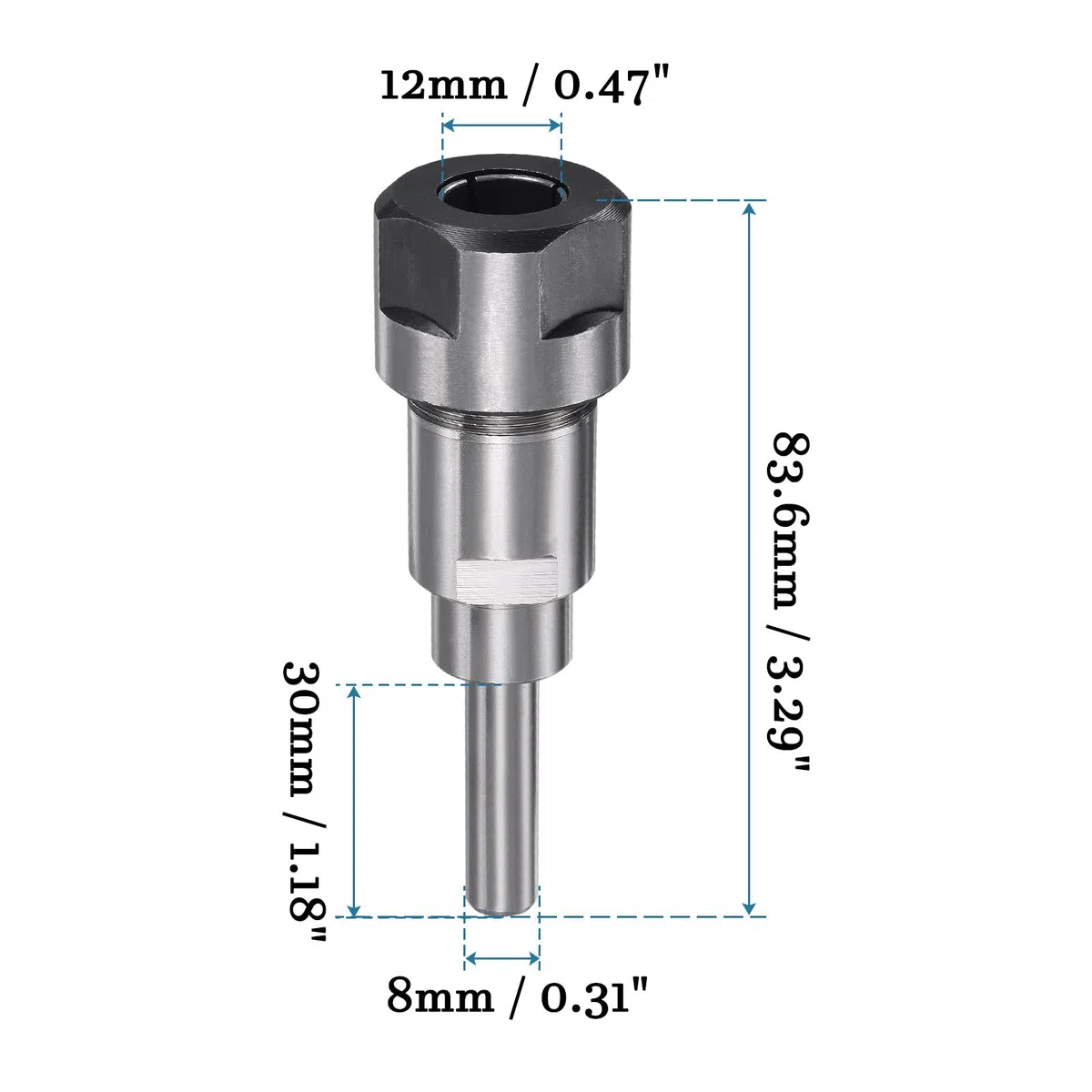 QUARKZMAN 8mm a 12mm Router pinze Estensione Asta Convertitore x 1 Pezzo Carbonio Acciaio Adattatore per Fresatura Fresa Gambo Prolunghe