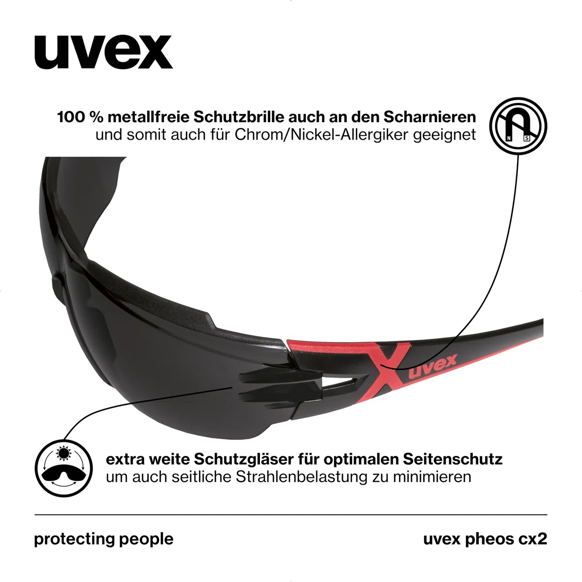Uvex pheos Cx2 – Occhiali da stiro – Tecnologia Supravision Excellence – senza metallo, antiappannamento e antigraffio
