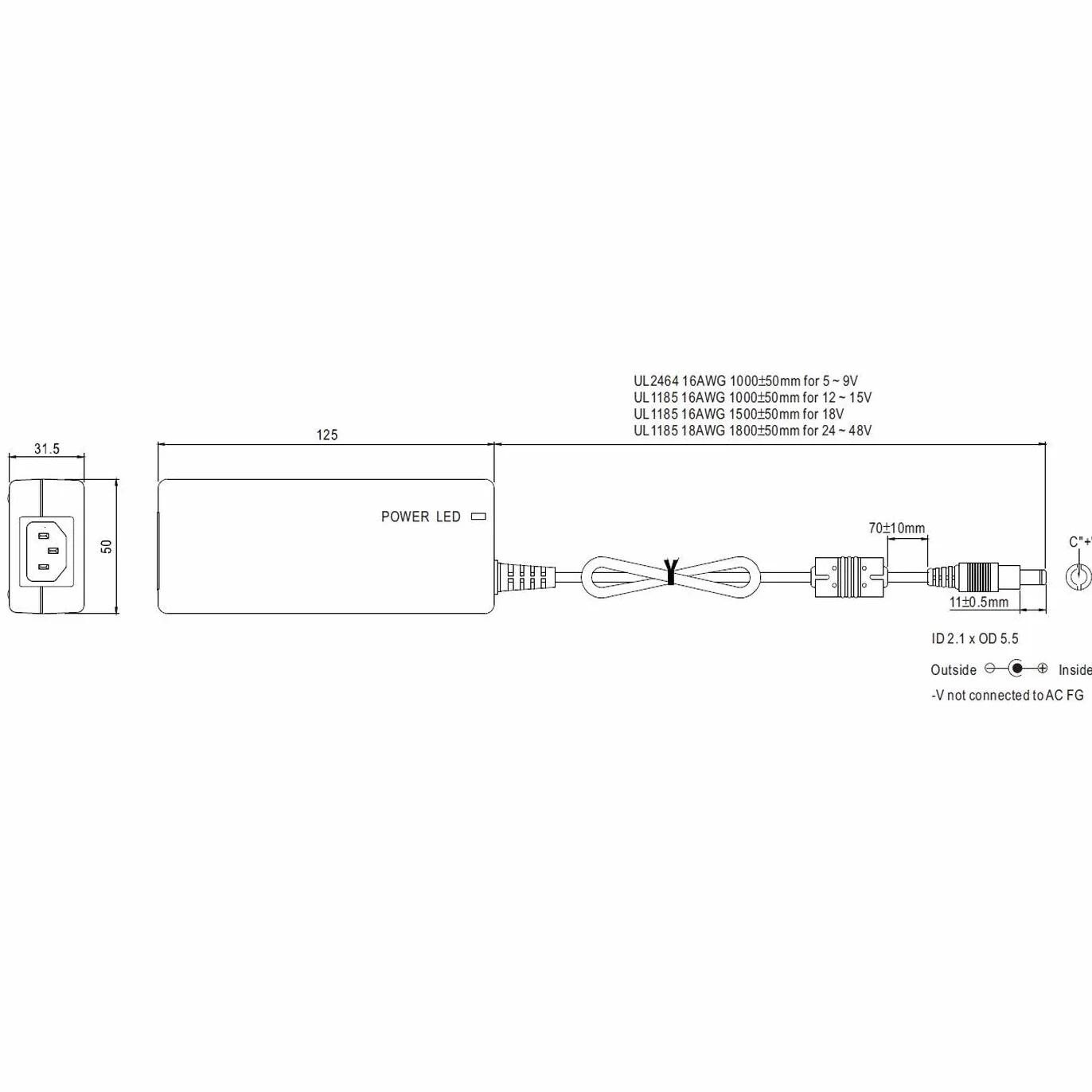 MEAN WELL GST60A12-P1J - Alimentatore da tavolo, tensione fissa 12 V/DC 5 A, 60 W