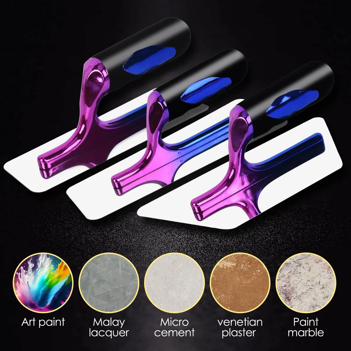 UpJiaflarish - Set di 3 cazzuole in acciaio inox lucido e abbagliante per intonacatura e muratura, strumento manuale per pittura artistica, vernice marmorino, modellazione decorativa in microcemento