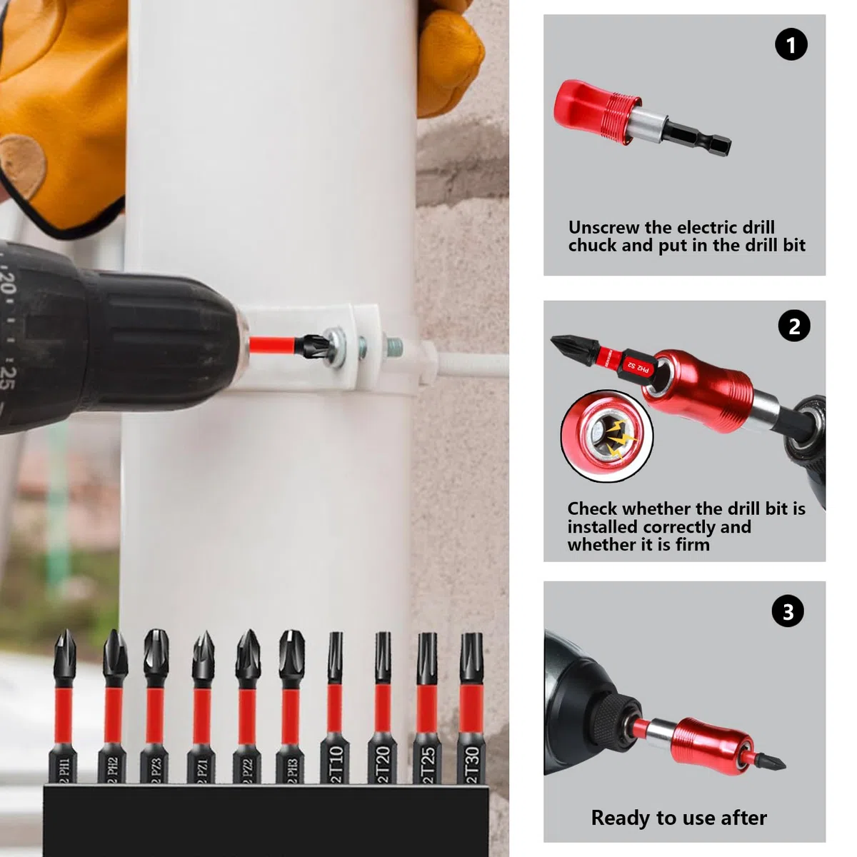 Set di 40 punte per cacciavite a percussione con alloggiamento robusto, in acciaio S2, punte da trapano a percussione lunghe 2,5 cm e 5,1 cm con supporto retrattile e cacciavite magnetico per