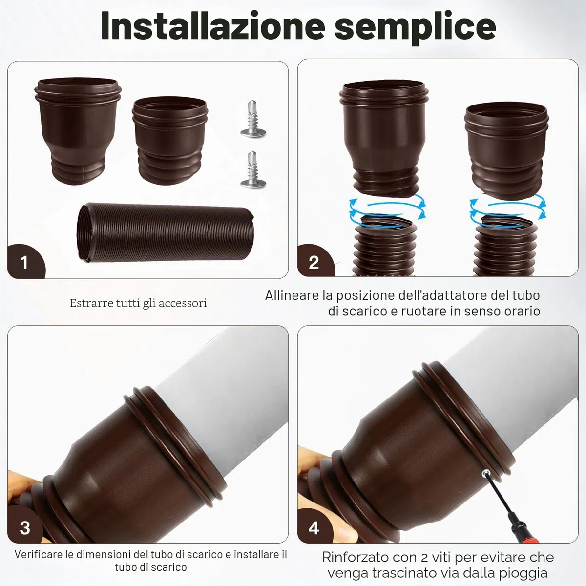 1 prolunga flessibile per tubo di scarico 80/100 mm, allungabile da 47 a 150 cm, grondaie (marrone)