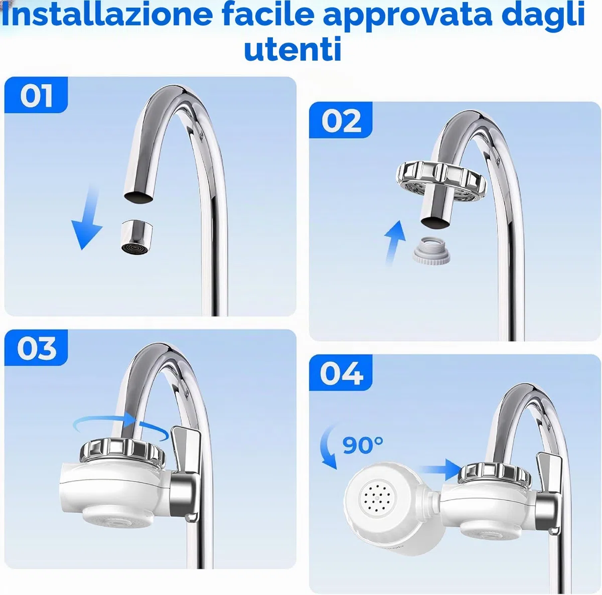 Waterdrop WD-FC-04 - Filtro dell'acqua per rubinetto, certificato NSF, 1200 l, sistema di filtraggio dell'acqua a lunga durata con materiale ultra adsorbente, riduce il cloro e gli odori, adatto per