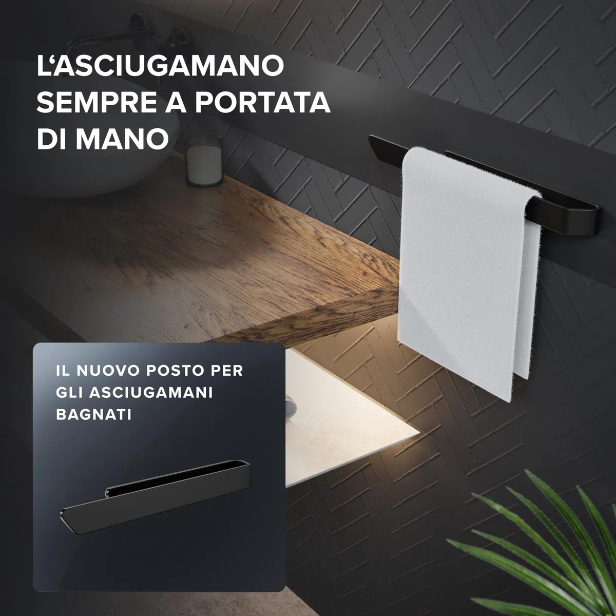 ovimar portasalviette Svenskoya Black in alluminio spazzolato | da incollare | 40 cm | design moderno e semplice | portasalviette senza foratura | per strofinacci o asciugamani in bagno o in cucina