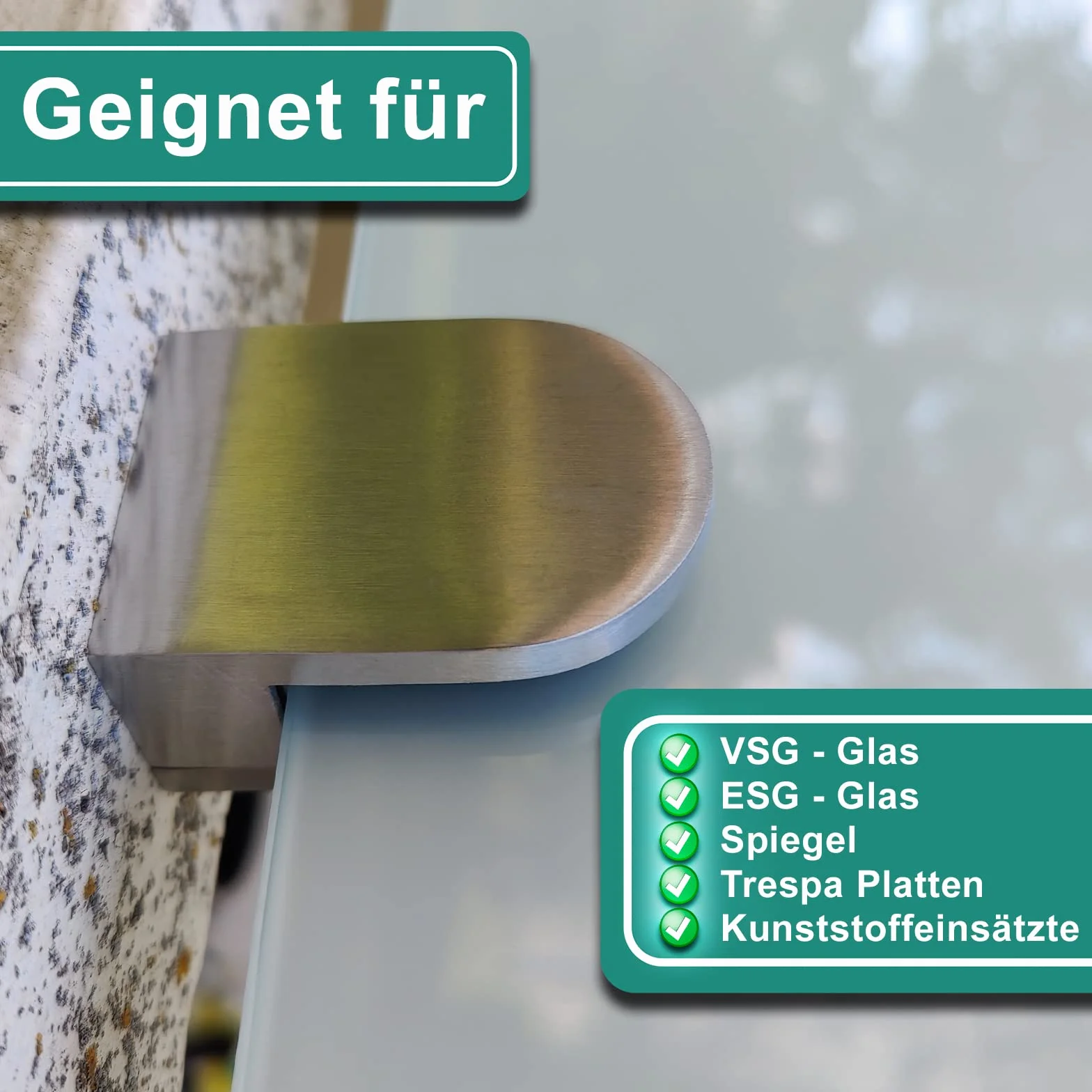 PRIOstahl Set di 4 morsetti in vetro, 50 x 40 x 26 mm, attacco piatto per vetro da 6 mm, supporto per piastra in vetro per ringhiere, ringhiere per scale balcone in acciaio inox V2A