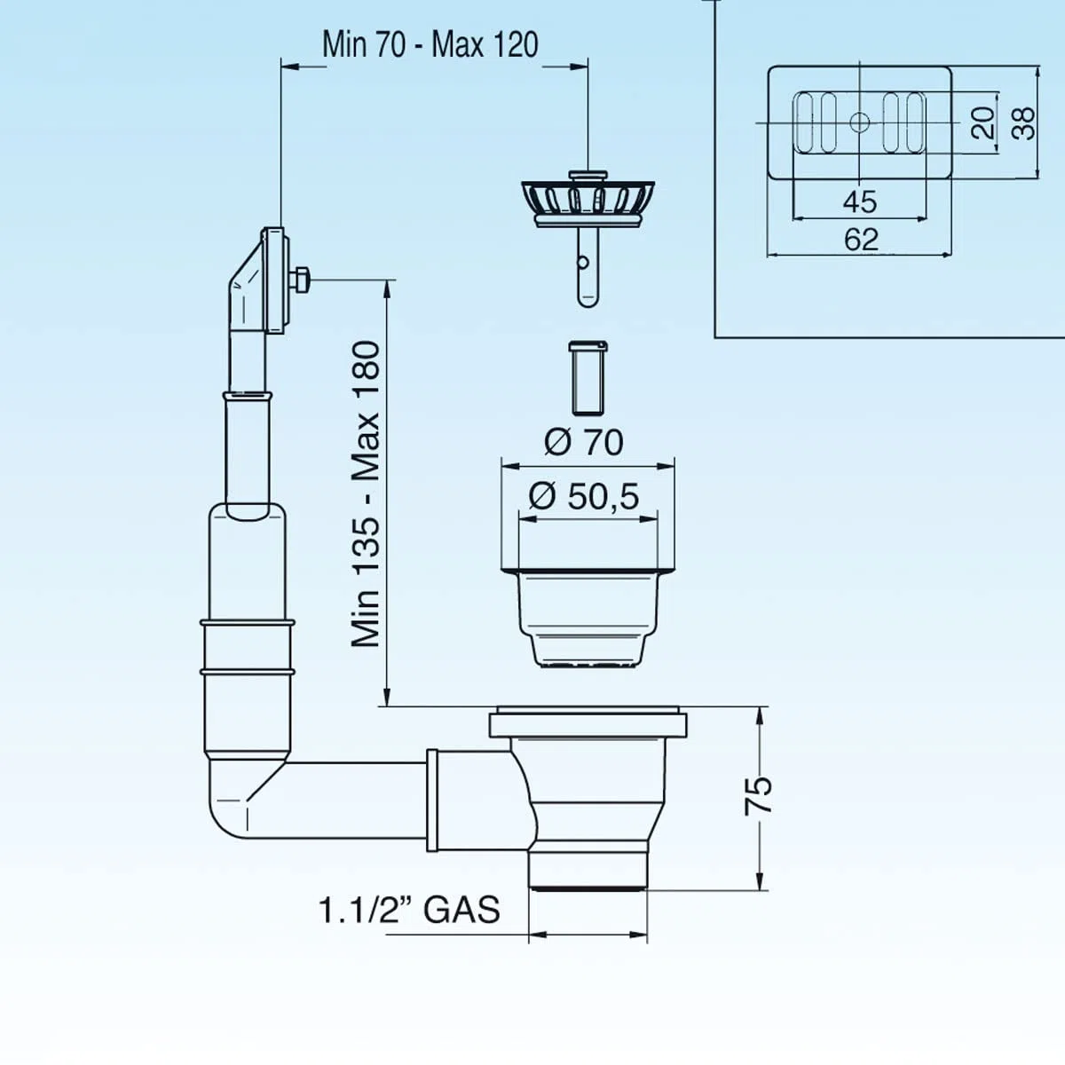 PILETTA LAVELLI TROPPO PIENO 1"1/2 60 BASKET LIRA