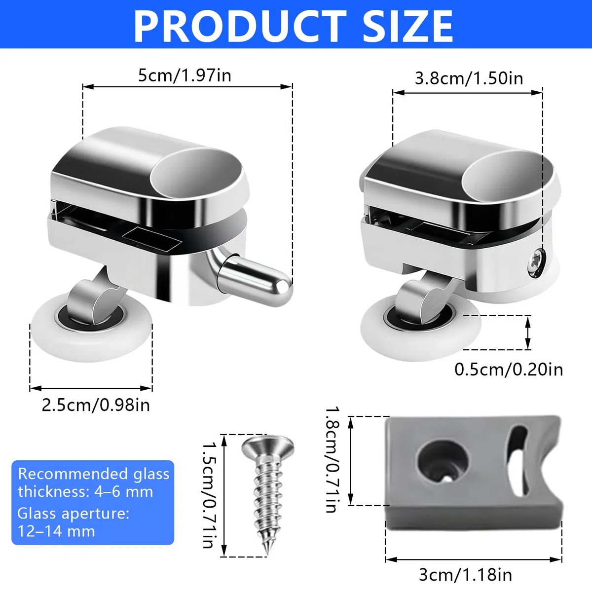 YOUNGSAY 8 Pezzi Rulli Per Porta Doccia, 25mm Silenziose e Antiruggine Rotelle Box Doccia con Blocchi Anticollisione e Viti per Porta in Vetro da 4 a 6 mm ((4 Rulli Superiori + 4 Rulli Superiori)