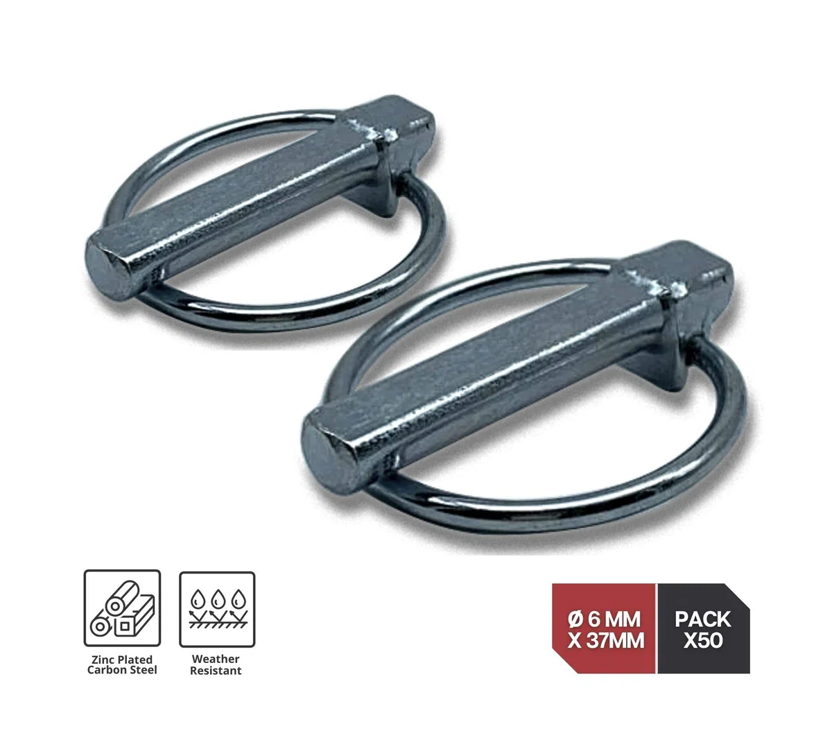 DOJA INDUSTRIAL | Coppiglie ad anello | Misure: 6 x 37 | 50 Pezzi | Copiglie clip agricoli | Acciaio Zincato | Perno a Scatto | Spine a scatto | Uso: Gancio Traino Barca, Trattore, Attrezzi Agricoli