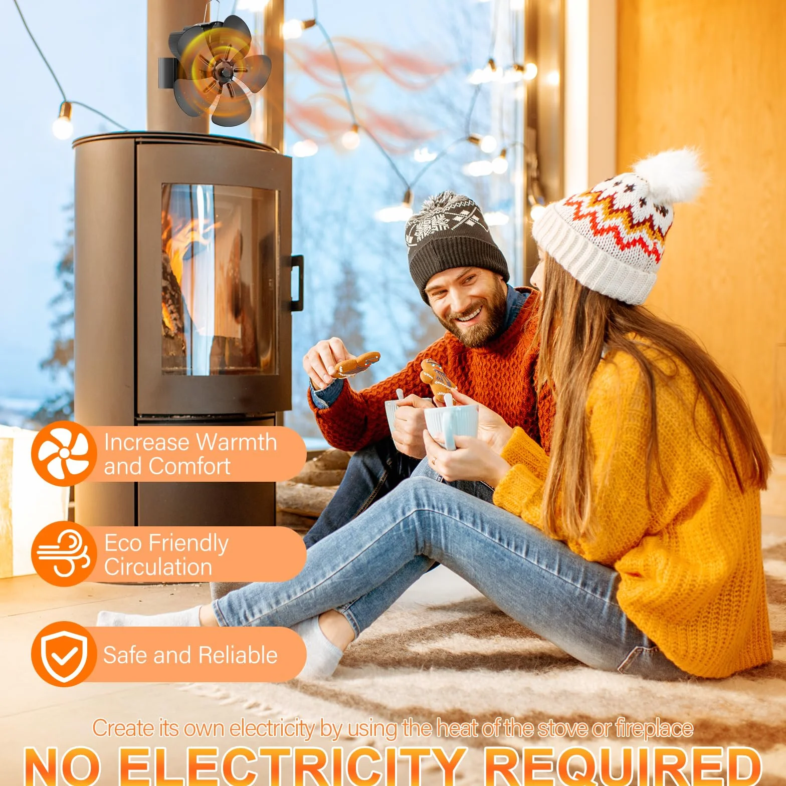 Ventola Stufa Legna Magnetico, 5 Pales Ventilatori per Stufe a Legna,Ventilatore Stufa da Tubo, Senza corrente Silenziosa ed Efficiente per Ceppi/Vamino/Pellet