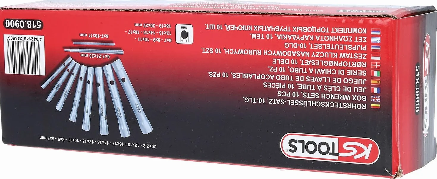 KS Tools 518.0900 Serie di Chiavi a Tubo Classic, 10 Pezzi, 6X7-20X22 mm