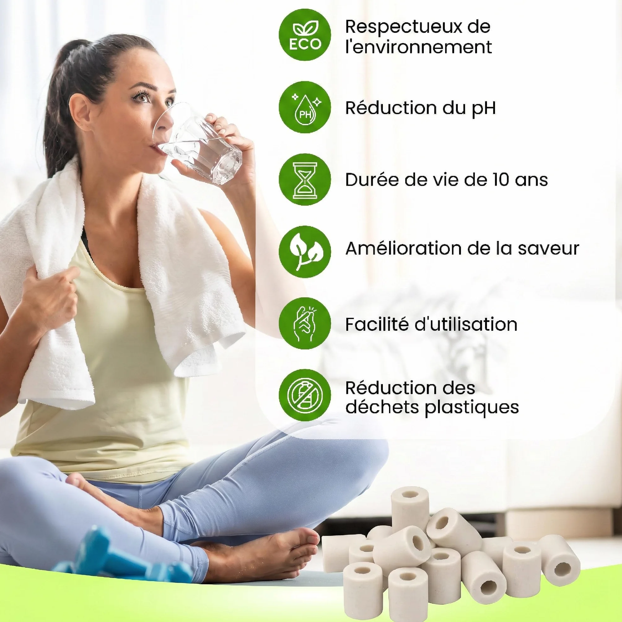 105 perline di ceramica grigie fermentate – Filtro acqua naturale anti-calcare per caraffa, bollitore, bottiglia, lavatrice, purificazione e ammorbidimento dell'acqua