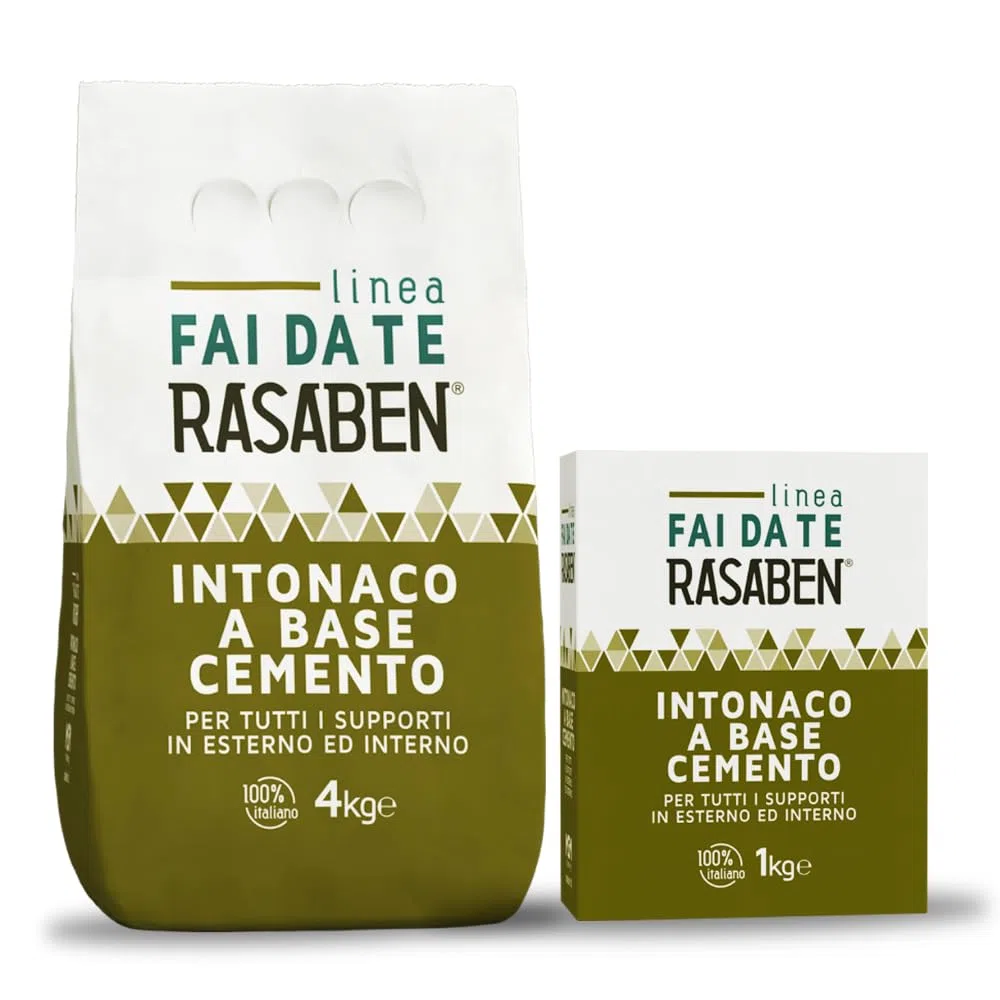 RASABEN - Intonaco a Base di Cemento per Ripristino di Intonaci, Finiture e Riparazioni, Ottima Elasticità e Lavorabilità, Resistente al Gelo, Uso Interno ed Esterno, Made in Italy, Sacco da 4kg