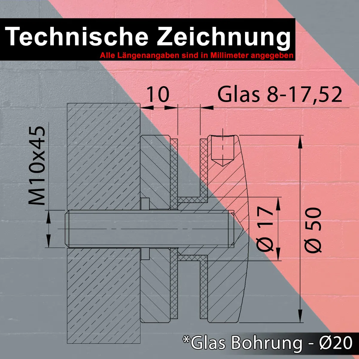PRIOstahl Set di Supporti per Vetro 4 Pezzi in Acciaio Inox V2A - Supporto a Punti M10 per Vetro da 8-17,52mm - Supporto per Ringhiera da Balcone in Vetro Interno Esterno - Supporto a Punti per Vetro