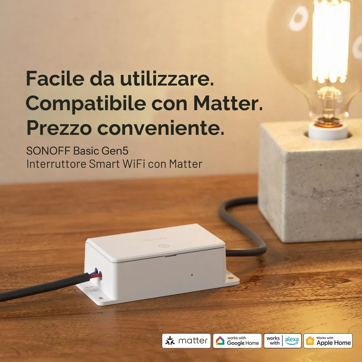 SONOFF Basic-1GS Gen5 Matter Wi-Fi Smart Switch, richiede neutro, modulo smart DIY per automazione domestica, compatibile con Apple Home, Alexa e Google Home, senza hub, bianco, 4 pezzi